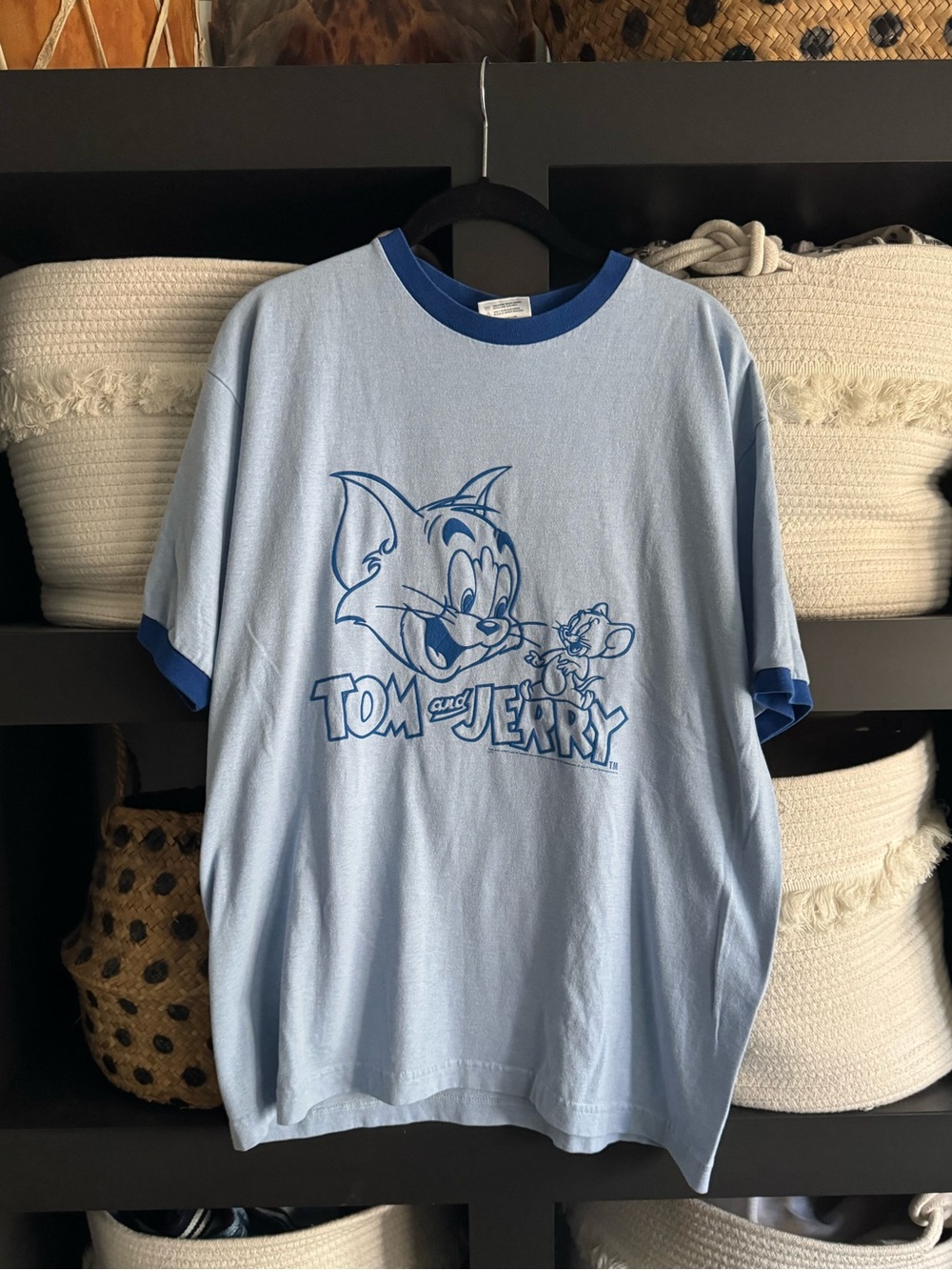 1980s Tom and Jerry Light Blue Ringer Tee
